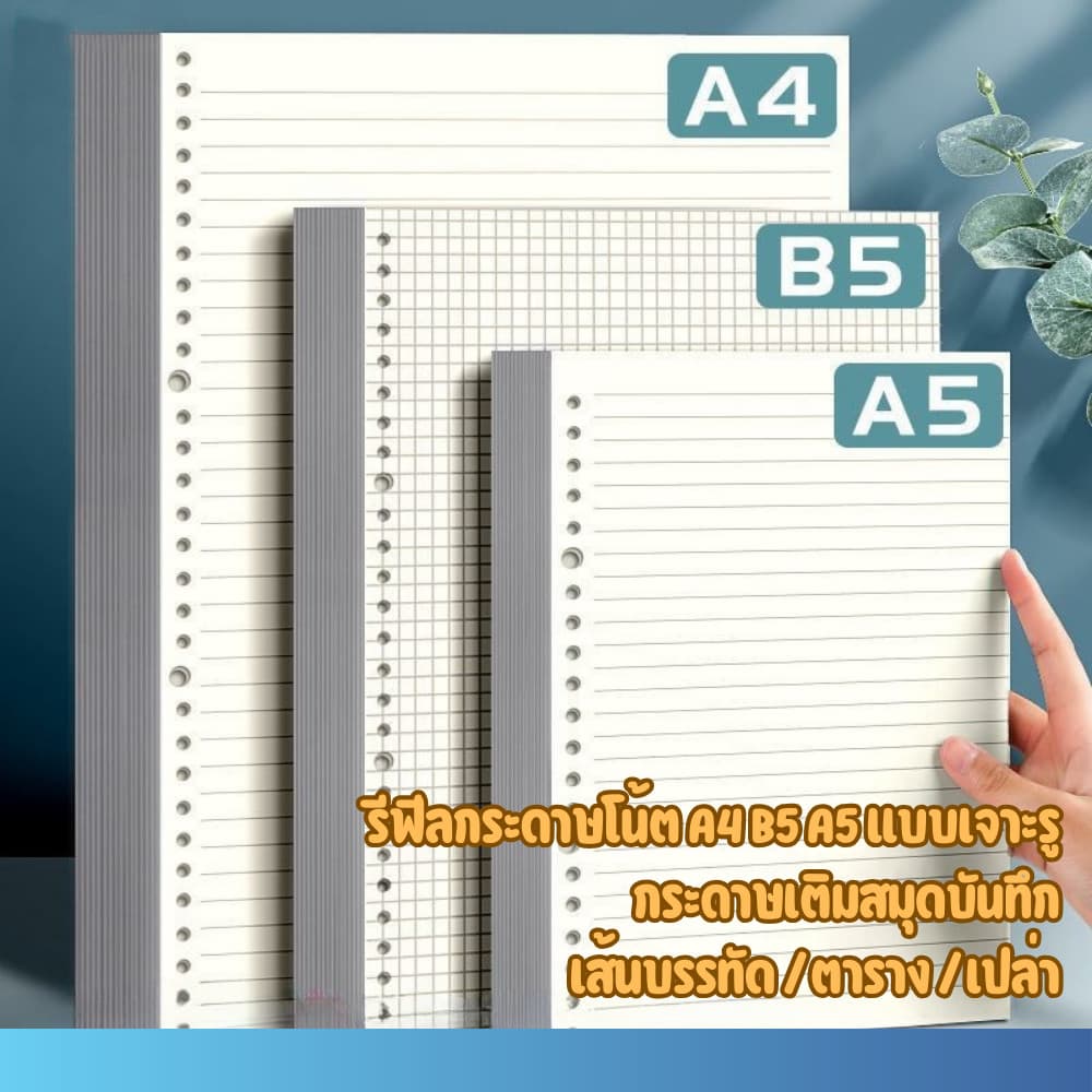 รีฟีลกระดาษโน้ต A4 A5 B5 แบบเจาะรูกลม | กระดาษเติมสมุดบันทึก | แบบเส้นบรรทัด / ตาราง / กระดาษเปล่า