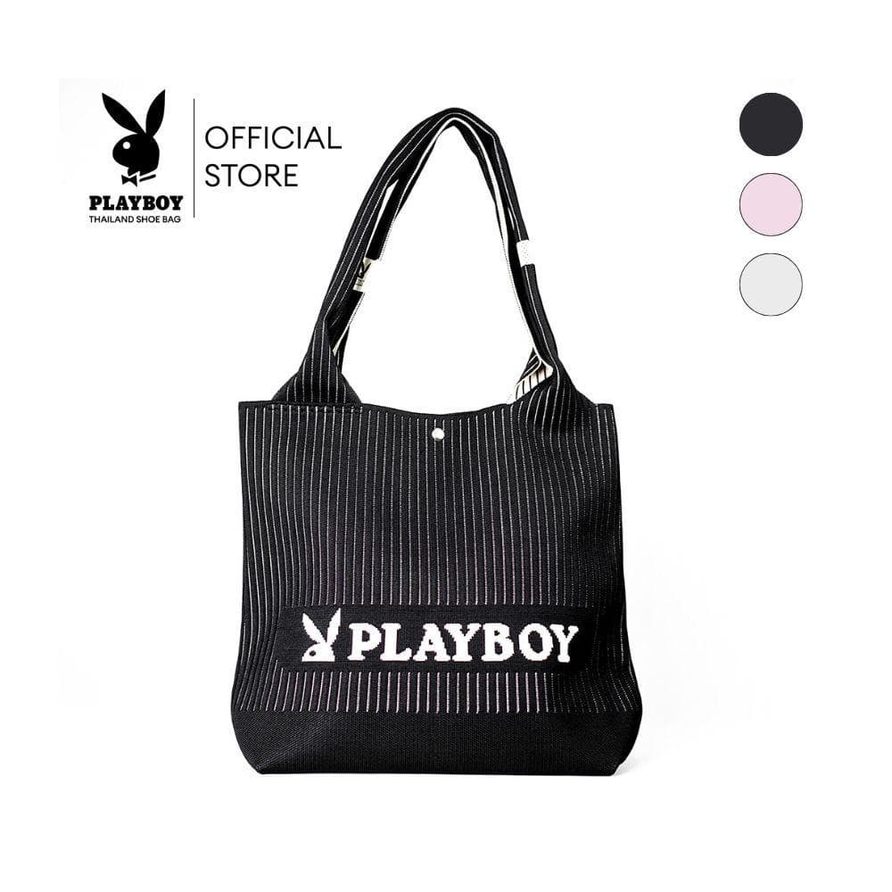 PLAYBOY รุ่น Woven Tote bag กระเป๋าผ้าไหมพรม รหัส ST-BS254PB138 ดีไซน์ทรงTote bag ทอลายโลโก้ ลายริ้วทั้งใบ มี…