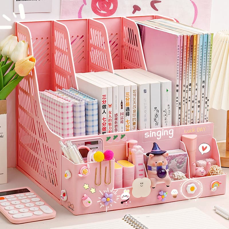 ฟรีสติ๊กเกอร์🍓 แฟ้มใส่เอกสาร ใส่กระดาษ A4 ได้ แฟ้มเก็บหนังสือ กล่องใส่หนังสือ มีหลายช่อง กล่องจัดเก็บ