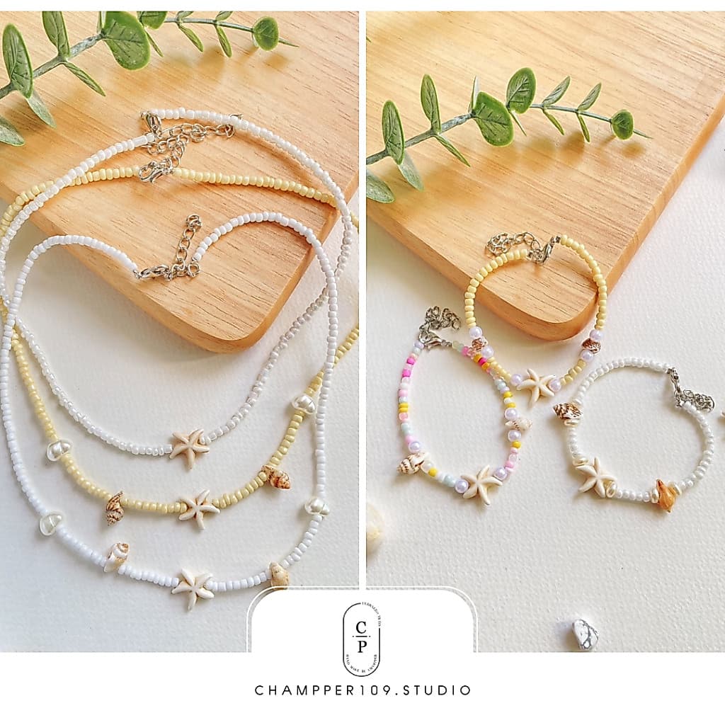 สร้อยเปลือกหอย🐚สร้อยหอยไปทะเล🌊กําไลเปลือกหอย งาน handmade สร้อยคอสไตล์เกาหลี พร้อมส่ง📦🚚