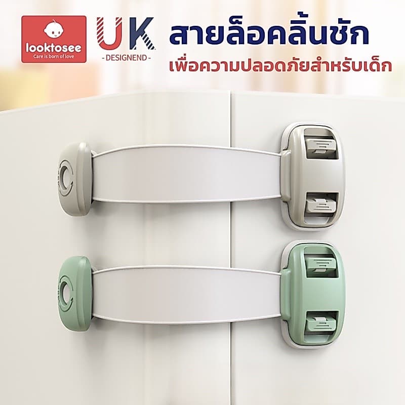 ที่ล็อคประตู ที่ล็อคตู้เย็น ตัวล็อคลิ้นชัก “รุ่นสายล็อค” เพื่อความปลอดภัยสําหรับเด็ก มาตรฐาน UK