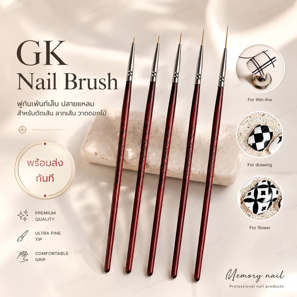 GKด้ามไม้ พู่กันเพ้นท์เล็บ ปลายแหลม สําหรับตัดเส้น ลากเส้น วาดดอกไม้ มีทั้งหัวสั้นและยาว 5ขนาด