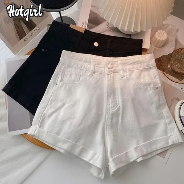 Hotgirl พร้อมส่ง ผู้หญิงเกาหลีกางเกงยีนส์ขาสั้น กางเกงยีนส์ขาสั้นเอวสูง S-XL สีพื้น ทรงสลิมฟิตพื้นฐาน…
