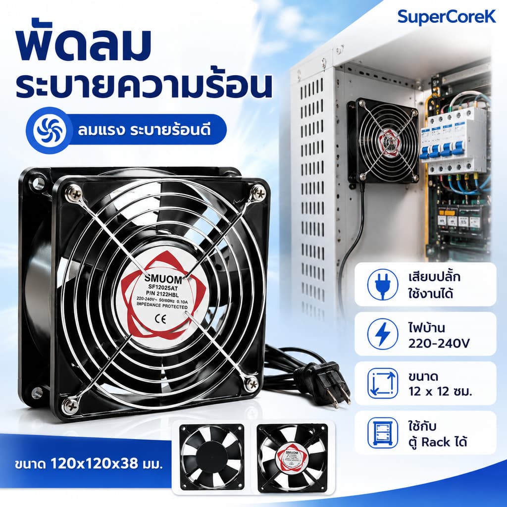 พัดลมระบายความร้อน พัดลมตู้ RACK ตัวลมAC 12Cm 220-240V ปลั่กเสียบไฟบ้าน