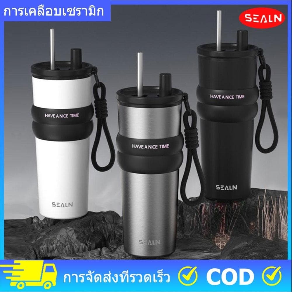 SEALN (26 ออนซ์)แก้วเก็บความเย็น เคลือบเซรามิค ดื่มน้ําชา กาแฟ น้ําผลไม้ สแตนเลส ขนาดพกพา สูญญากาศ…