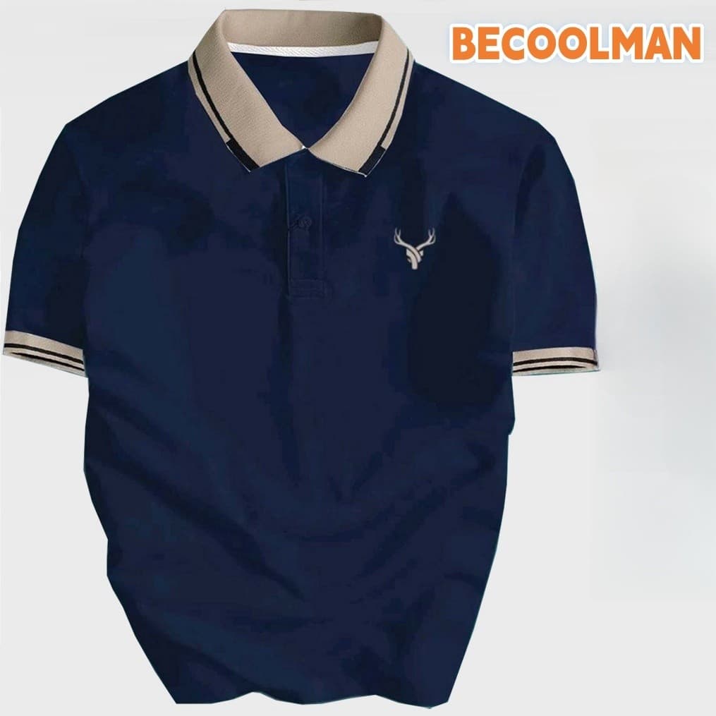 BECOOLMAN-สีล้วน สติกเกอร์ขนาดเล็ก ผ้าไหมน้ําแข็ง แขนสั้น ชาย ธุรกิจ แบรนด์ยอดนิยม ปกพับ POLOเสื้อ หลวม… รูปที่ 1