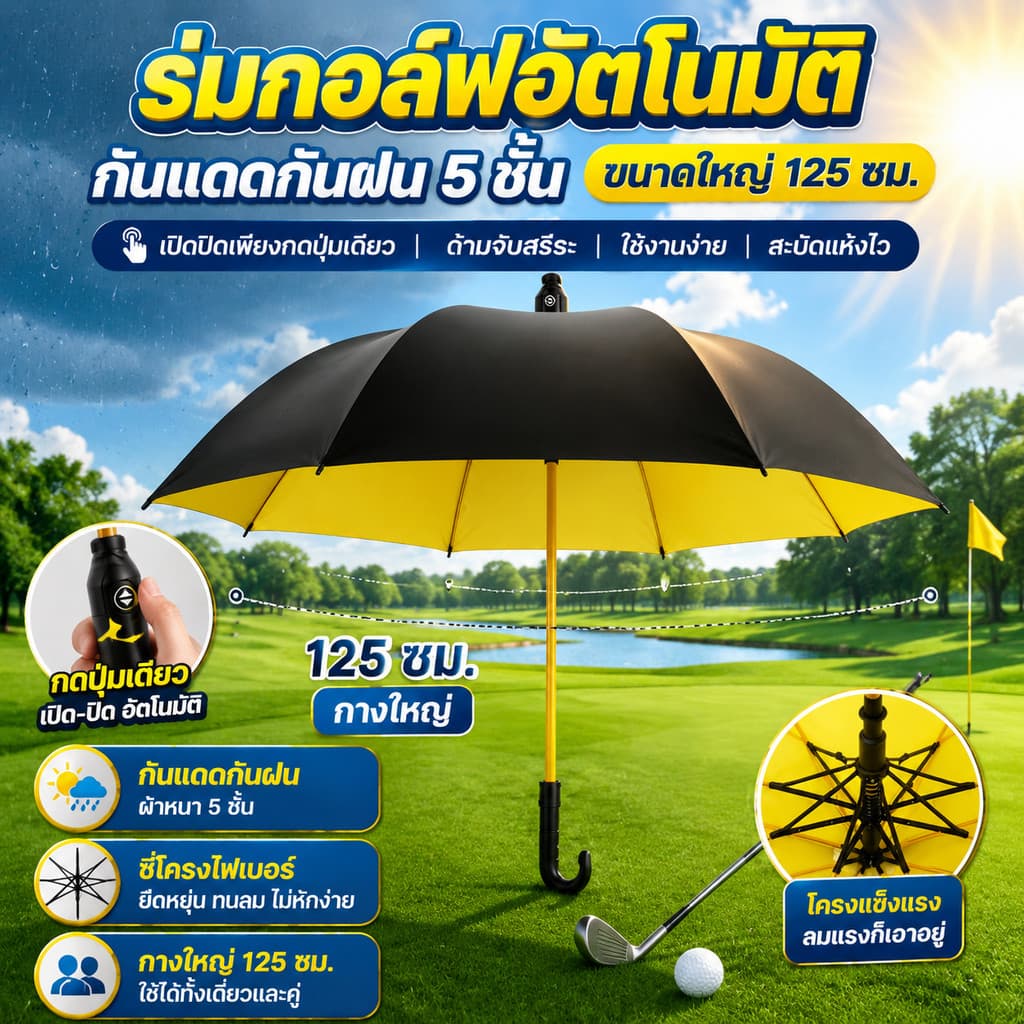 ร่มออโต้ก้านยาว ใหญ่ ร่มด้ามยาวพร้อมฝาครอบกันน้ํา มีเคสกันUV กันฝนด้ามยาว ไม่ขึ้นสนิม สําหรับ 2-3คน…