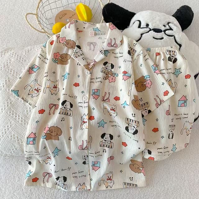 SH101 HOME ชุดนอนลายการ์ตูนใหม่ สินค้าขายดี ชุดนอนผู้หญิงน่ารักๆ แขนสั้น เสื้อคอปกเเขนสั้น เนื้อผ้านิ่ม…