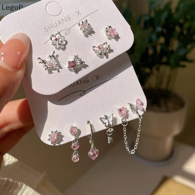 LegoP 6 ชิ้นแฟชั่นหัวใจหวานสตั๊ดต่างหูผู้หญิงบุคลิกภาพแฟชั่นอารมณ์ต่างหูเครื่องประดับอุปกรณ์เสริมของขวัญ (TH)