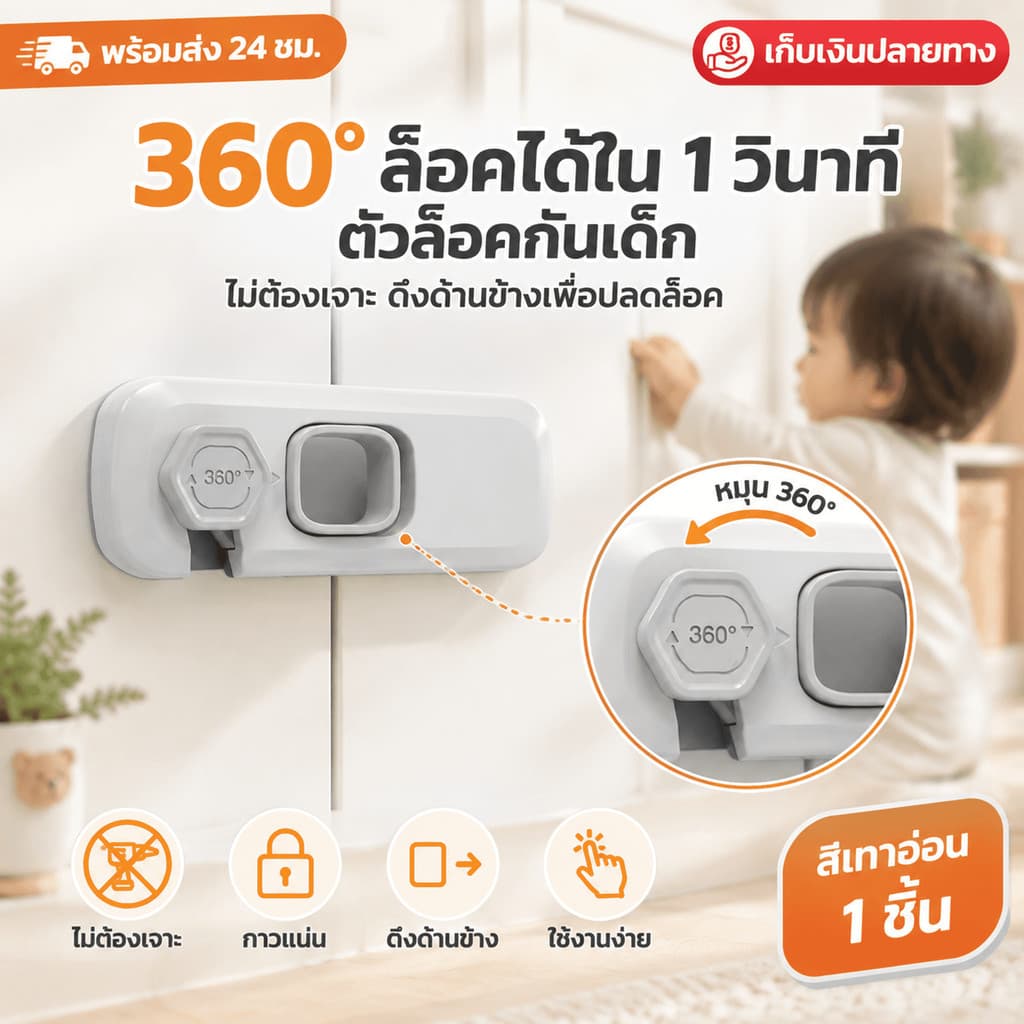 เกรดดีที่สุด ที่ล๊อคประตู ตัวล๊อคลิ้นชัก ที่ล็อคตู้ เด็กป้องกันการหนีบ ป้องกันเด็กเล็กเปิด ติดกาวไม่ต้องเจาะ…