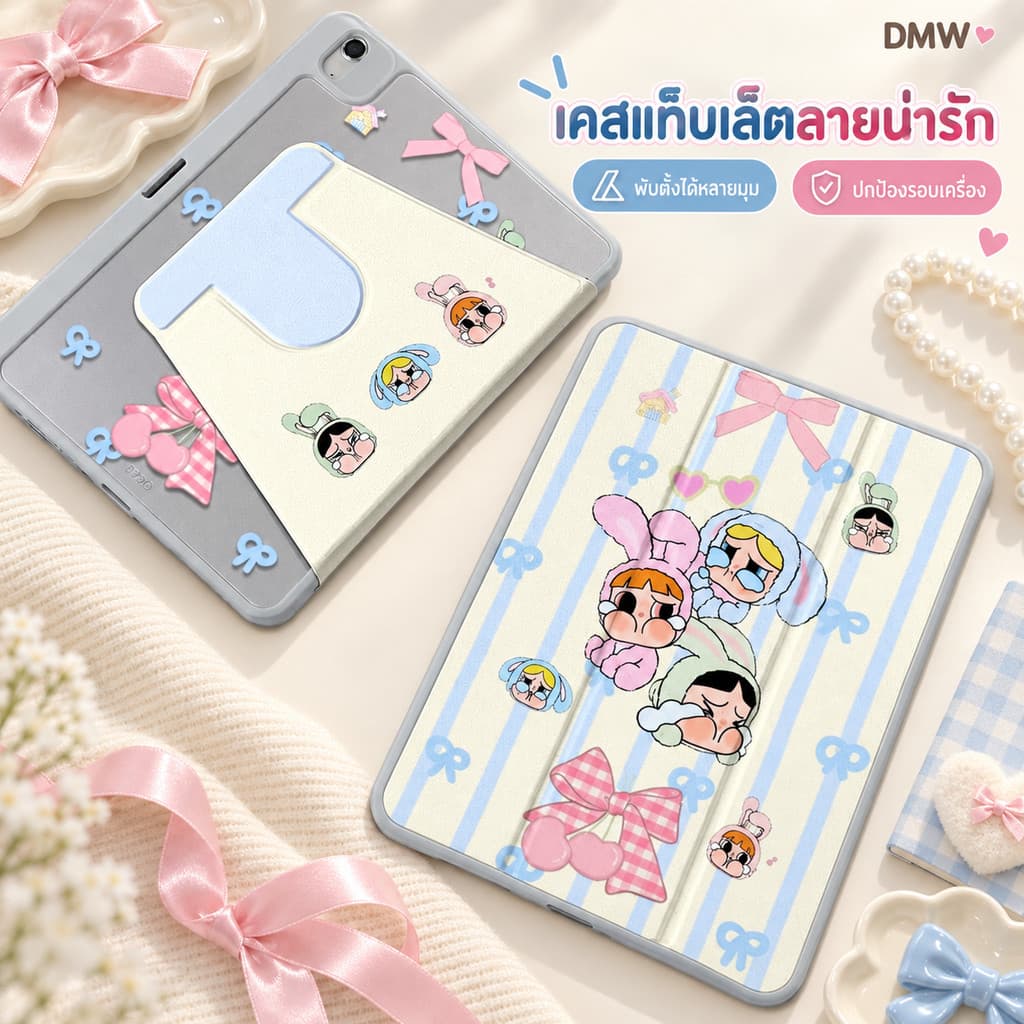 เคส Samsung Galaxy Tab หมุน360° ลายการ์ตูนเด็กน่ารัก ฝาพับแม่เหล็ก ตั้งได้ กันกระแทก A8 A9 A11 S6 Lite S7 S8…