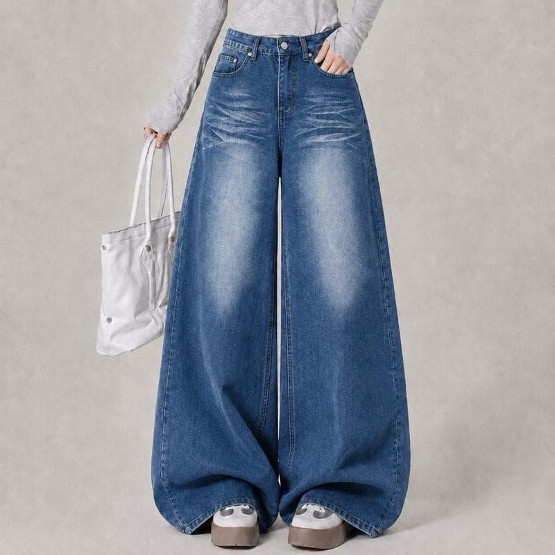 #3424 (XS-9XL) jinjeans กางเกงยีนส์ทรงกระบอกใหญ่ baggy jeans เอวสูง