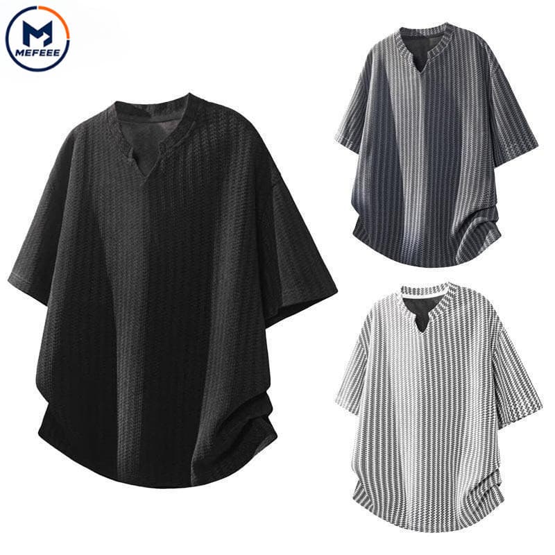 MEFEEE แห้งเร็วระบายอากาศผู้ชายคอวีผ้าไหมน้ําแข็งเสื้อยืดบางขนาดใหญ่ขนาดบวกฤดูร้อนสบายๆเสื้อกล้ามสวมใส่ทุกวันส…