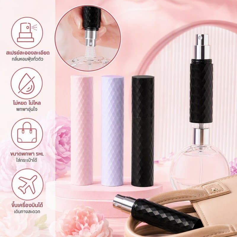 🥰ขวดน้ําหอมเปล่า ขวดแบ่งน้ําหอมพกพา 5ml หัวสเปรย์กดง่าย สําหรับเดินทาง สามารถขึ้นเครื่องบินได้