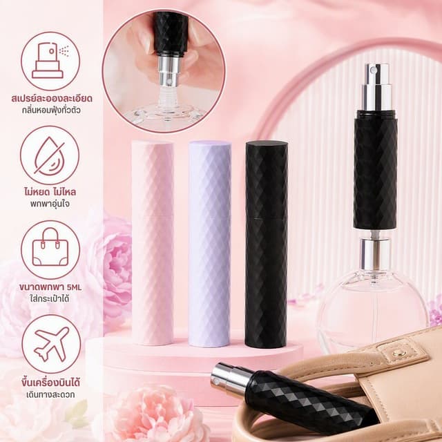 🥰ขวดน้ําหอมเปล่า ขวดแบ่งน้ําหอมพกพา 5ml หัวสเปรย์กดง่าย สําหรับเดินทาง สามารถขึ้นเครื่องบินได้