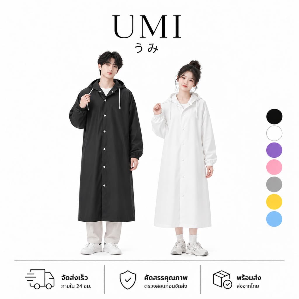 UMI เสื้อกันฝนผู้ใหญ่ EVA 150 กรัม แบบหนา กันน้ํา พกพาสะดวก ใช้ซ้ําได้ น้ําหนักเบา