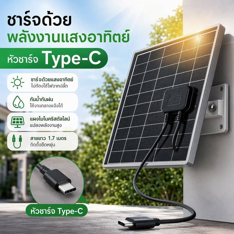 แผงโซล่าเซลล์ 10W สายชาร์จ Type C สายยาว 1.7M กันน้ํา แผงใหญ่ ใช้กับกล้องวงจรปิด ไฟโซล่า