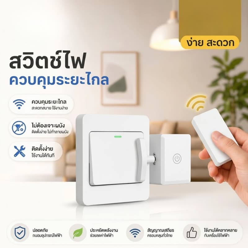 Tee Verse Remote Control Switch ปุ่มสวิตช์ไฟอัจฉริยะ ติดตั้งง่ายด้วยกาวในตัว ไม่ต้องเจาะ…