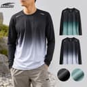 เสื้อยืดแขนยาวแห้งเร็วสําหรับผู้ชายพร้อม Ombre สีไล่ระดับสีความชื้นชุดกีฬาไมโครตาข่ายน้ําหนักเบาสะท้อนแสงวิ่งด…