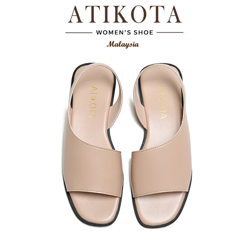 Atikota Women Fashionable Slingback Flat Sandals Square Toe Simple Craft Flexible Anti Slip Sole For Short… รูปที่ 1