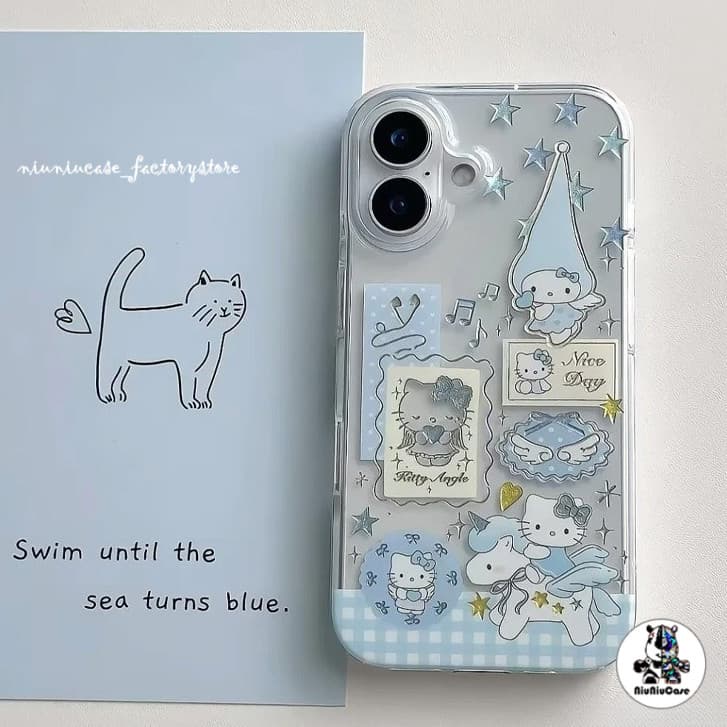รูแม่นยํา สไตล์สูงระดับ ส่งจากไทย คิตตี้สีฟ้า for iPhone เคสไอโฟน 17 11 12 13 14 15 16 PLUS PRO MAX X XS MAX…