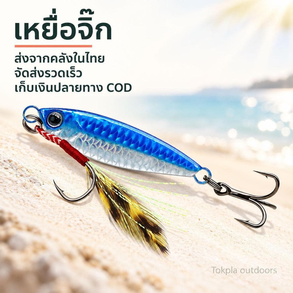 เหยื่อจิ๊ก ไมโครจิ๊ก ลายเกล็ดปลา 7/10/15/20/25/30g เบ็ดขนนกและเบ็ดสามทาง 8 สี