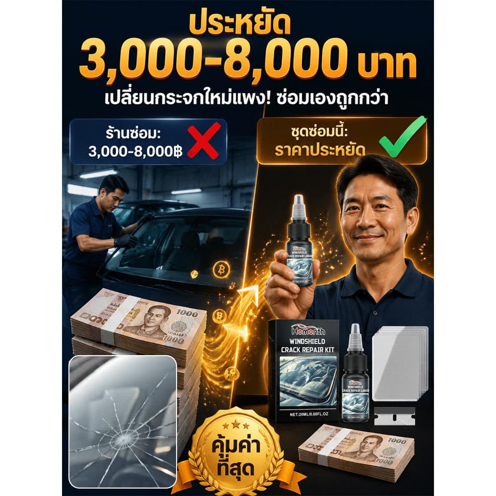 UV เรซินซ่อมรอยแตกกระจกทันที สําหรับกระจกหน้ารถยนต์ น้ํายาอุดรอยร้าวซ่อมแซมทันใจ…
