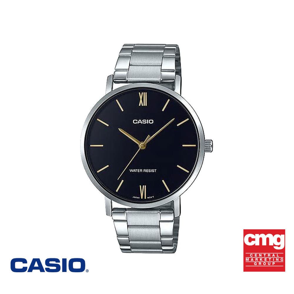 CASIO นาฬิกาข้อมือ CASIO รุ่น MTP-VT01D-1BUDF วัสดุสเตนเลสสตีล สีดํา