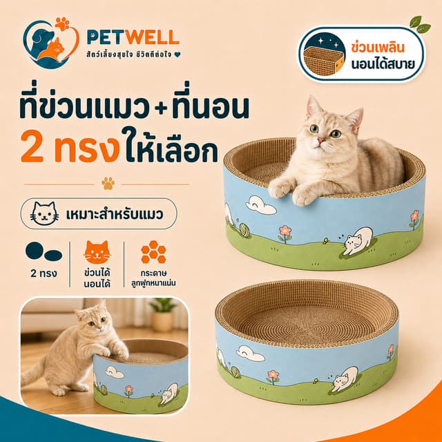 แผ่นขัดเล็บแมวพรีเมียม PETWELL 2 รูปทรงทนทาน แข็งแรงทนต่อการเสียดสี และปราศจากเศษขยะ…
