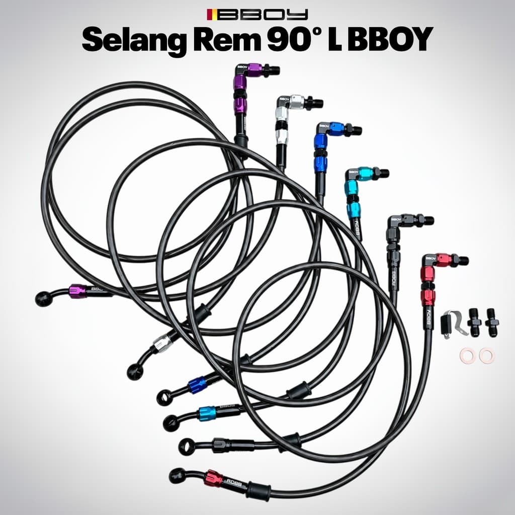 BRAKE FRONT BRAKE HOSE 95 ซม. FITTING L ORIGINAL BBOY COMPLETE SET ฟรีสแตนเลส BANJO BOLT ANTI-RUST UNIVERSAL…