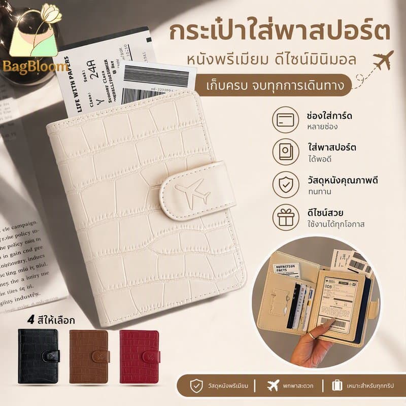 COD กระเป๋าใส่พาสปอร์ตหนัง PU ลายหนังจระเข้ กระเป๋าเก็บบัตรหลายช่อง สไตล์เกาหลี กันน้ํากันขีดข่วน…