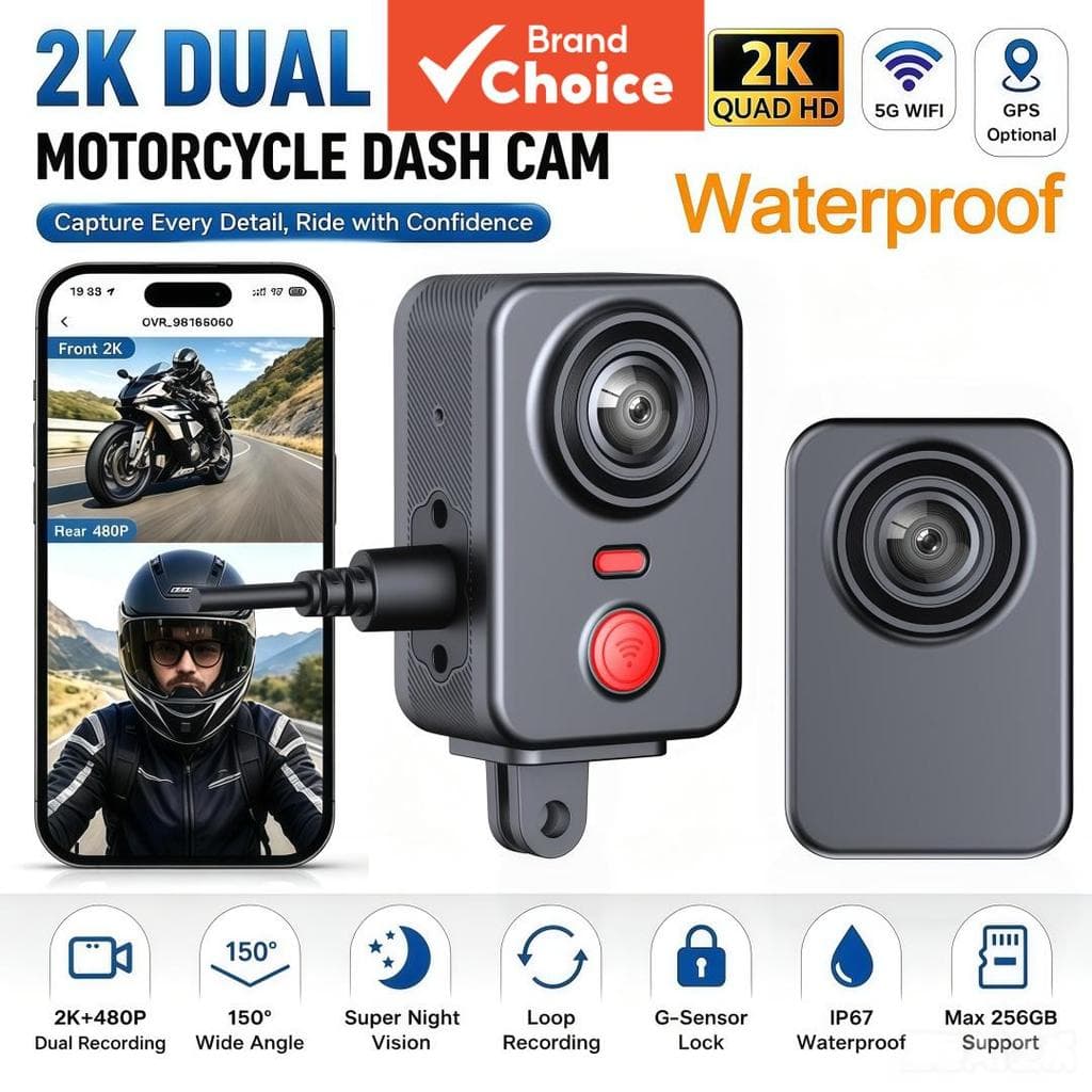 WIFI Gps 2k HD กันน้ํา Ip67 Dual เลนส์รถจักรยานยนต์ Dvr Loop กล้องบันทึก
