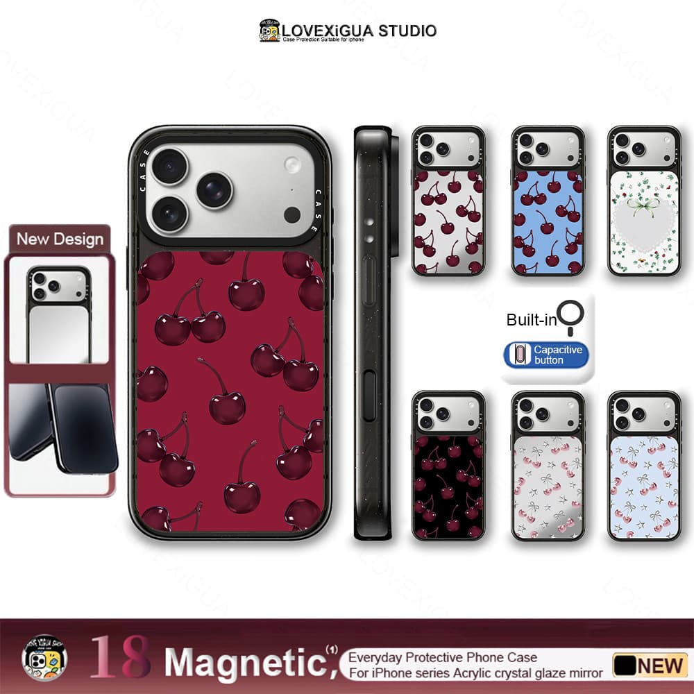 Capacitive AI ปุ่ม Overover Burgundy Cherry อะคริลิค Hard Mirror กลับแม่เหล็กเคสโทรศัพท์สําหรับ iPhone 18Pro…