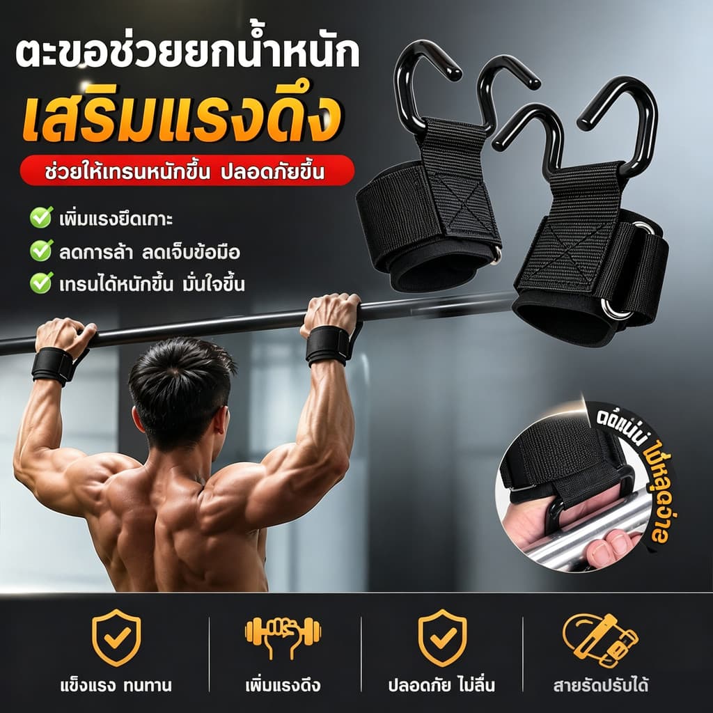 ตะขอมือยกบาร์ข้อมือ แถบแนวนอน อุปกรณ์กีฬา การฝึกความแข็งแรง Sports accessories
