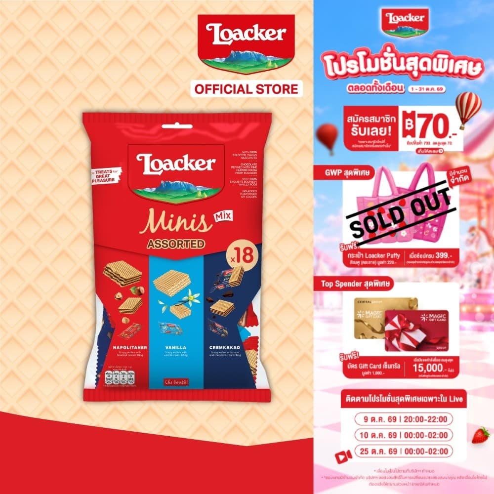 ล็อคเกอร์ มินิส์ แอสซอร์ทเต็ด 180 กรัม | Loacker Minis Assorted 180 g