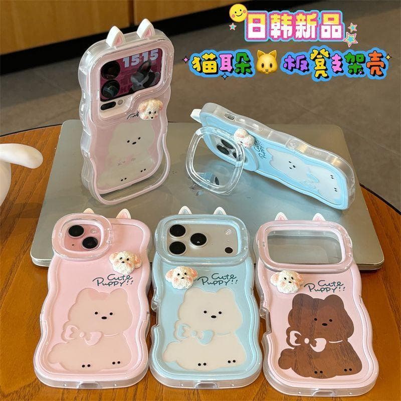 Hollow Puppy Ear Dual Standเคสโทรศัพท์เหมาะสําหรับiPhone 17 16 15 14 13 12 11 Pro Max Plusกันกระแทก