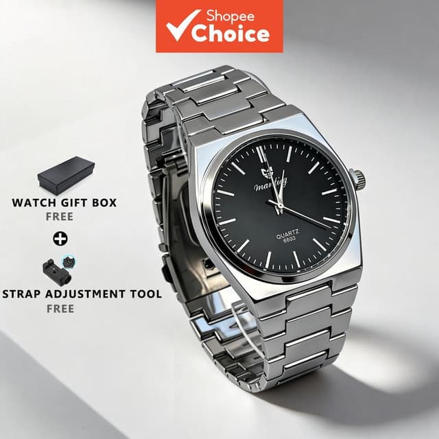 นาฬิกาข้อมือผู้ชายs Two Tone ชุดของขวัญฟรีพร้อมตัวปรับสายกล่อง