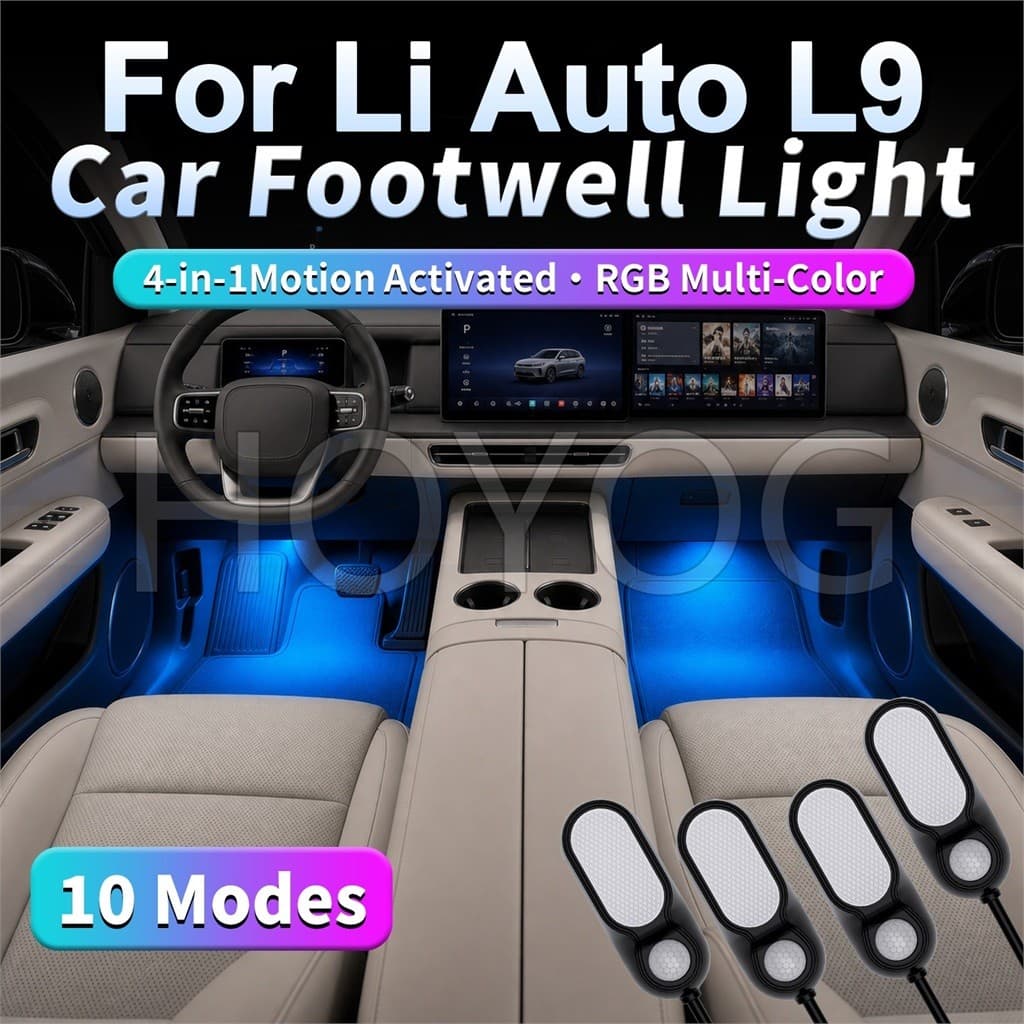 สําหรับ Li Auto L9 2022-2026 4 หัวรถ Footwell Light 5V USB Powered Motion Sensor 10 โหมด Non-Wire ติดตั้ง…