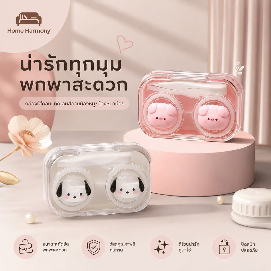 กล่องใส่คอนแทคเลนส์ ลายการ์ตูนน่ารัก แบบใส เคสคอนแทคเลนส์ A00144