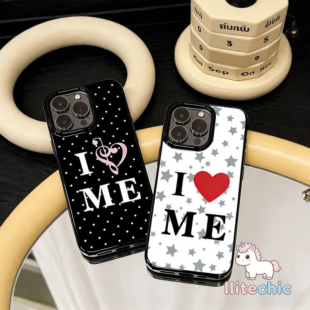 เคสไอโฟน13 เคสเงาน่ารัก I LOVE ME ดาวลายจุด สําหรับ IPhone 12 11 16 13 17 15 14 Pro Max 6 6s 7 8 16 15 Plus X…