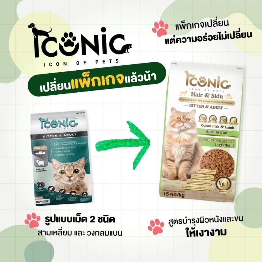 Iconic อาหารแมวแบบเม็ด ไอโคนิค 15 kg ยกกระสอบ เกรดพรีเมียม(สําหรับลูกแมวและแมวโต) มี 3 รสชาติ