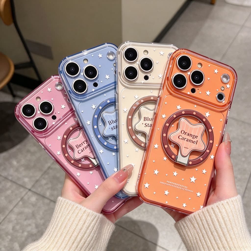 สําหรับ IPhone 17 15 14 16 12 11 13 18 Pro MAX 15 16 14 Plus เคสลายดาวเรียบง่าย มีขาตั้งดาวพับได้ซ่อนไว้