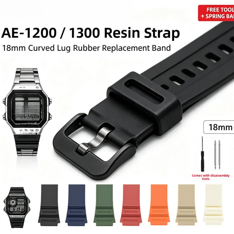 นูน End เรซิ่นซิลิโคนนาฬิกา 18 มม.สายกันน้ําสําหรับ AE-1200 1300 W-216H SGW-400…