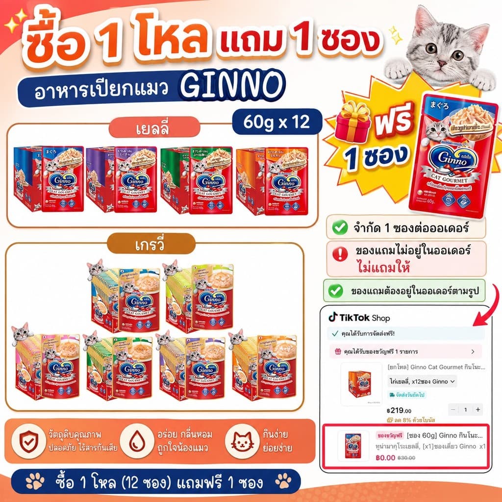 Ginno Cat Gourmet กินโนะ อาหารแมวแบบเปียกขนาด 60 g.