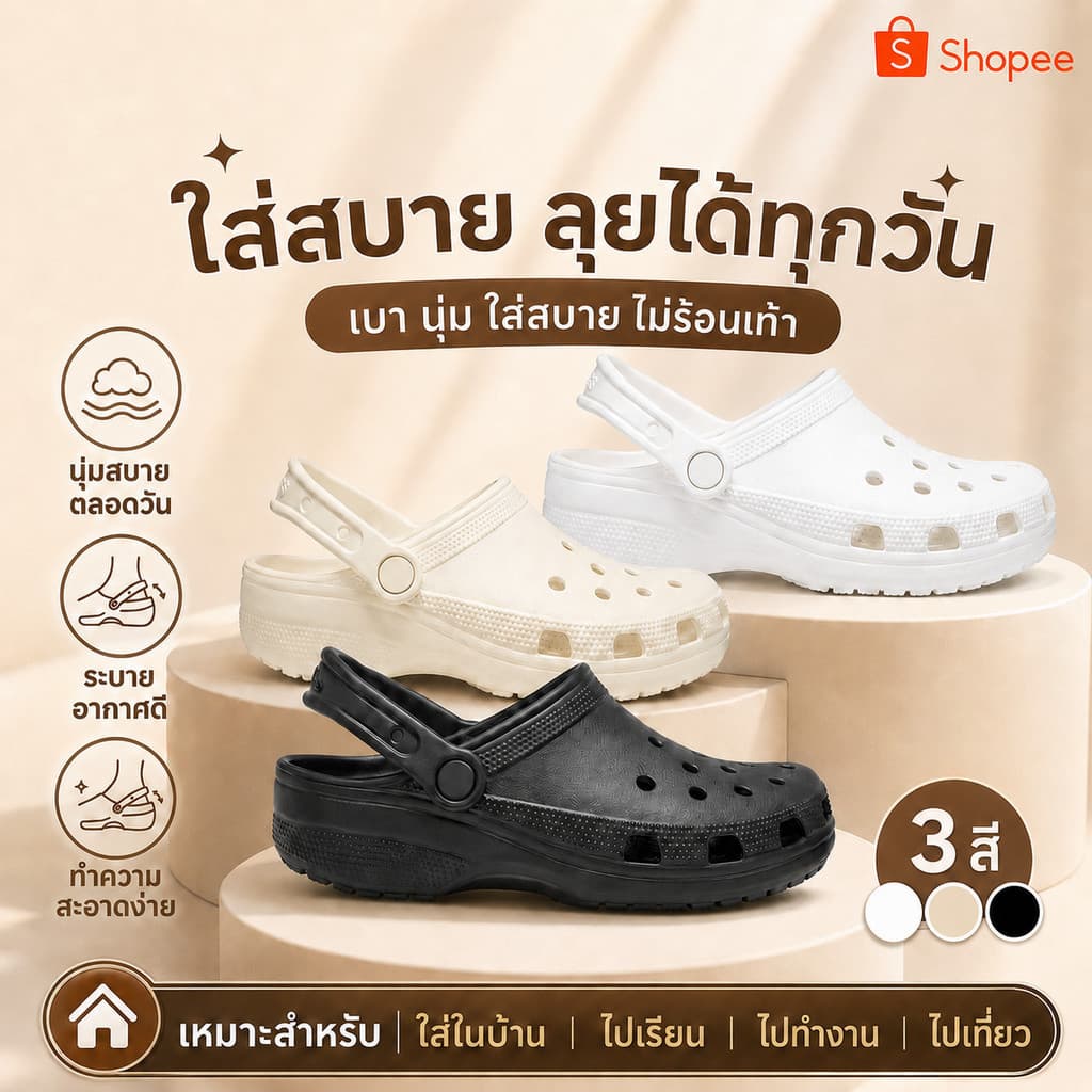 Classic Clog รุ่นยอดนิยม ใส่สบายมาก น้ําหนักเบา ไม่กัดเท้า มีไซส์ครบ 36–45 พร้อมส่ง 🚚 จัดส่งเร็ว