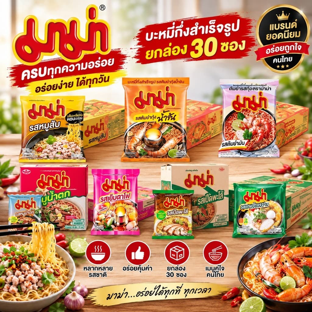 มาม่า บะหมี่กึ่งสําเร็จรูป มาม่ายกลังราคาถูก ครบรส (ยกกล่อง 30 ซอง) มาม่ายกลัง ส่งไว