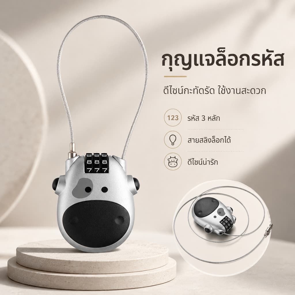 สายล็อกกระเป๋าเดินทาง กุญแจรหัส 3 หลัก สายยืดหดได้ 65 ซม. สําหรับเดินทาง - S00002