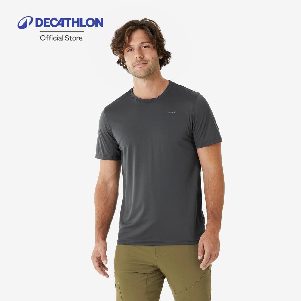 Decathlon Men'S Hiking Synthetic Short-Sleeved T-Shirt Mh100 เสื้อเดินป่าผู้ชาย รุ่น Mh100 - Grey