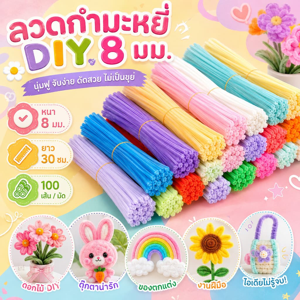 (100 เส้น) ลวดกํามะหยี่ขนนุ่ม DIY เลือกสีได้ สําหรับงานฝีมือ ทําช่อดอกไม้ ตุ๊กตา ของตกแต่ง สินค้าขายดี