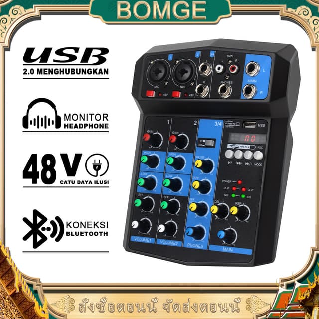 BOMGE เครื่องผสมเสียงนี้มีระบบจ่ายไฟแฟนทอม 48V และจอแสดงผล LED ทําให้เหมาะอย่างยิ่งสําหรับการบันทึกเสียงและการ…